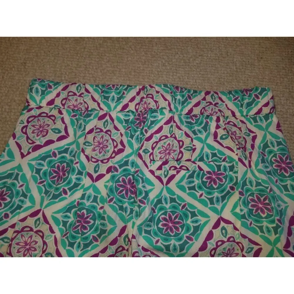 Womens Pants-TALBOTS-white/turquoise/purple gauzy pull-on harem Resort Beachy-PS - Picture 4 of 5